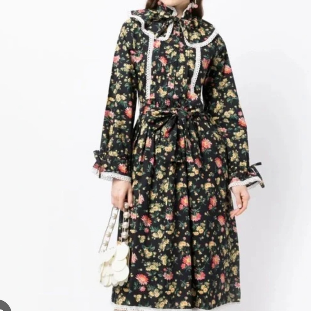 Batsheva Black Floral Dress with White Accents